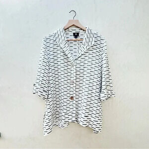 JM Collection | Women's Blouse White Crinkle Fabric 3/4 Sleeve Petite XL